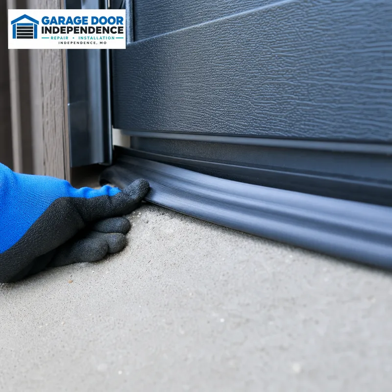 Bottom seal and threshold of a closed garage door