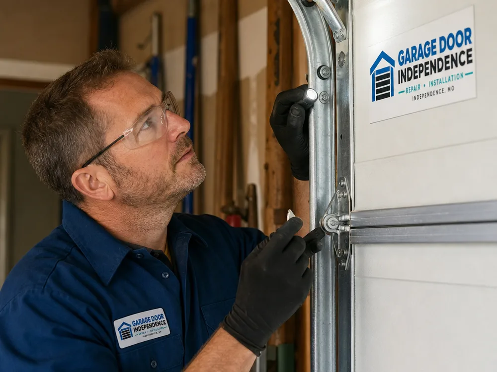 Garage door equipment correctly installed inside a residential garage
