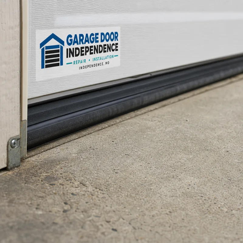 Close-up of a garage door bottom seal meeting the floor consistently across the opening