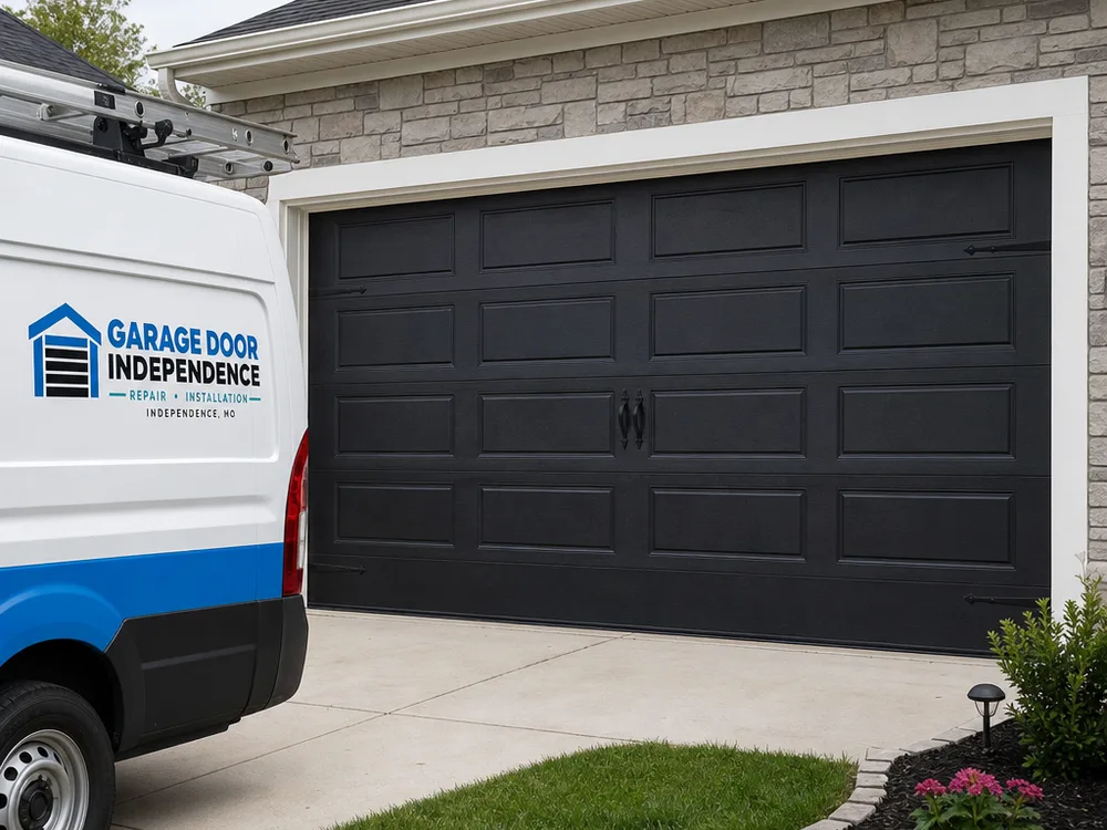 Finished residential sectional overhead garage door with even panel spacing and clean reveal lines