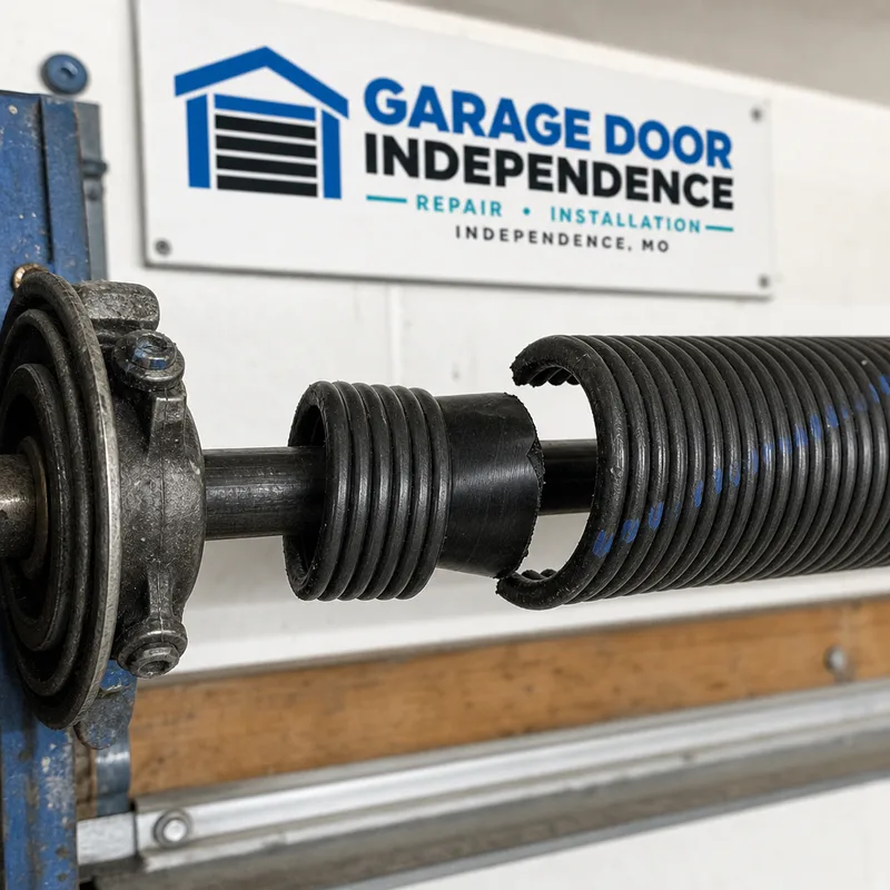Close-up of a broken torsion spring with a separated coil